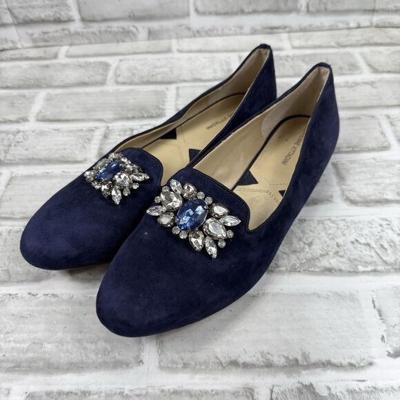 Adrienne Vittadini Women's Size 8.5 Blue Suede Rhinestone Embellished Loafers - Picture 9 of 12